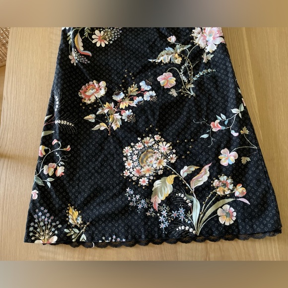 Maeve| Anthro Floral Beaded Black Shift Dress, One Shoulder with Velvet Tie••• - Picture 6 of 16